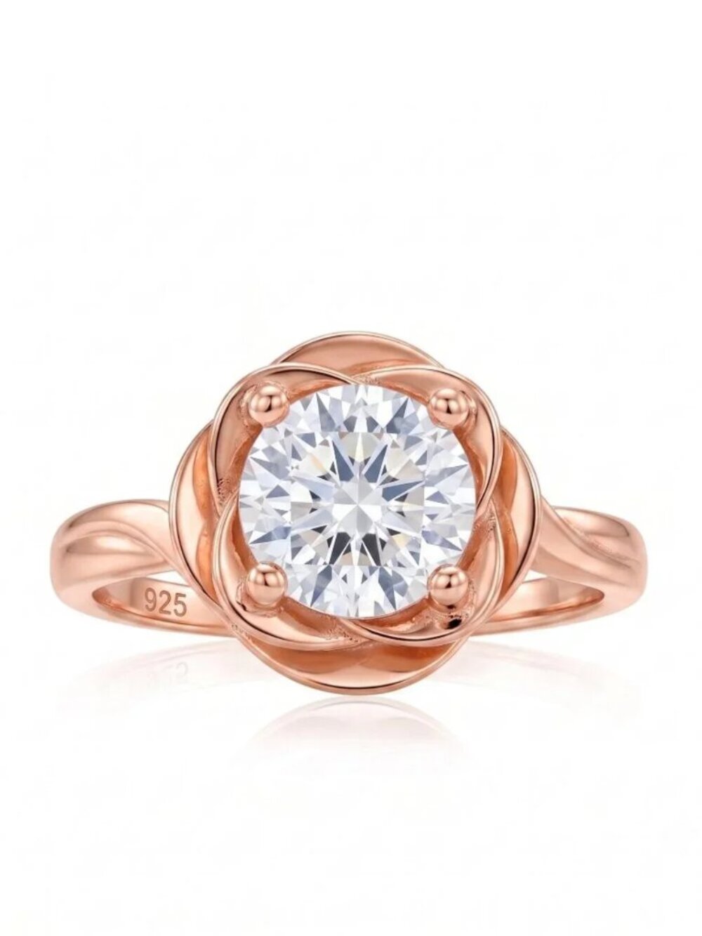 Rose Gold Flower Ring, 925 Sterling Silver with 18k Rose Gold finish